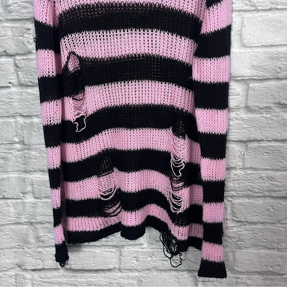 Killstar Size Large Bad Blossoms Knit Sweater Pink And Black Distressed Gothic - Picture 11 of 16
